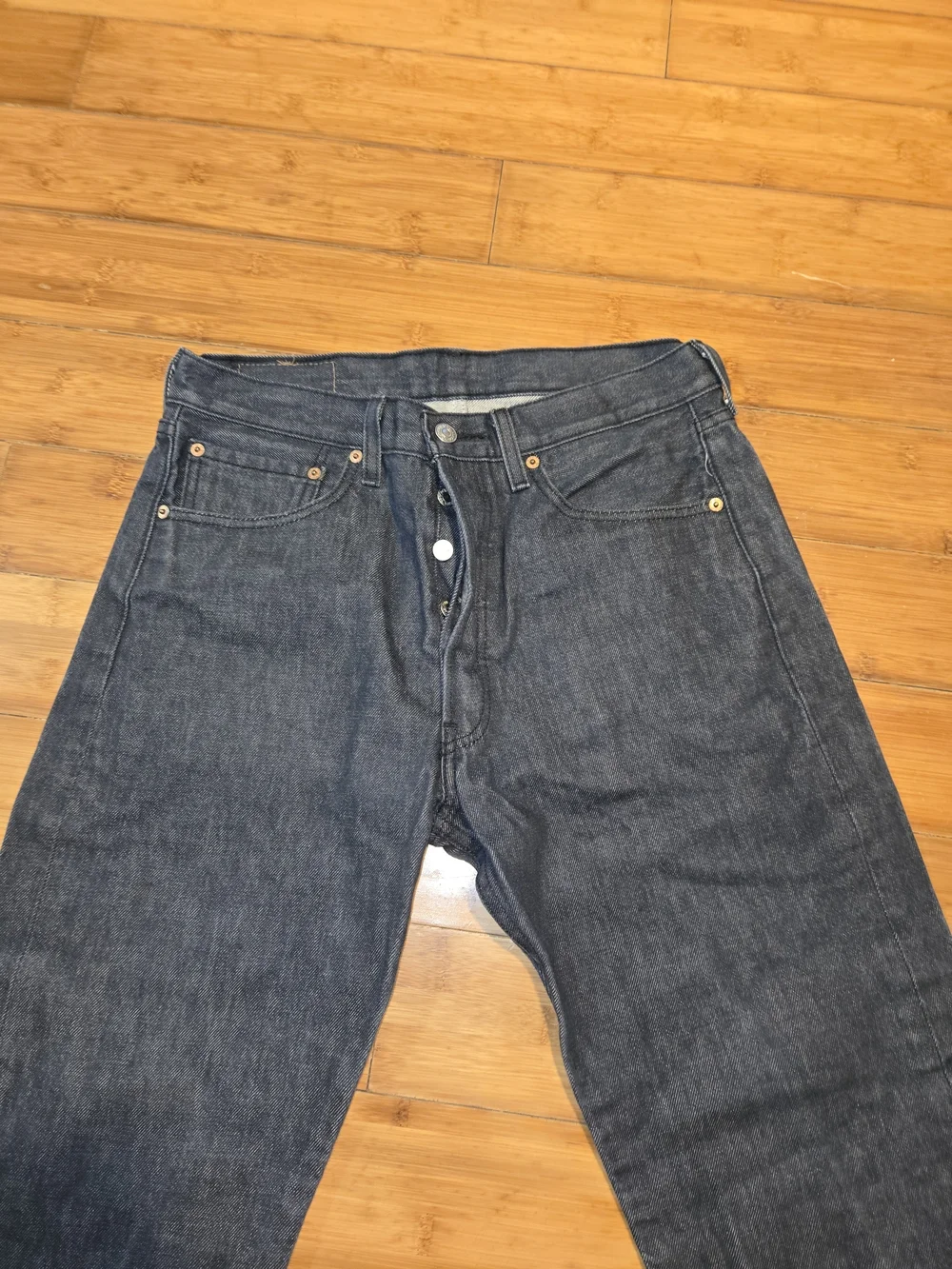 Levis 501 Jeans Mens 32x32 Black Charcoal Wash Button Fly Straight Leg Stretch